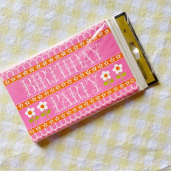 Hallmark Other - Vintage 70s Birthday Party Invitations NOS Hallmark Pink Flower Power